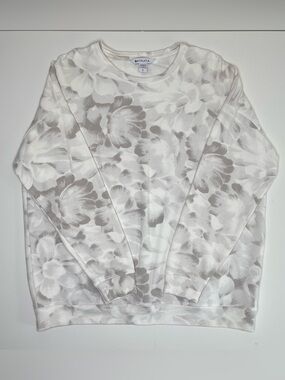 Athleta Floral Crewneck Pullover Sweatshirt (Cream / Taupe) Women's LARGE